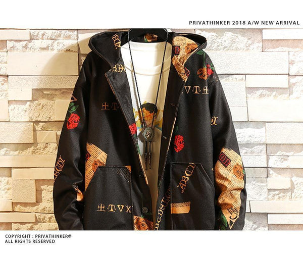 Planet Gates Black(Asian Size) / M Hooded Bomber Jackets Mens Streetwear Funny Print Windbreaker Male Korean Fashion