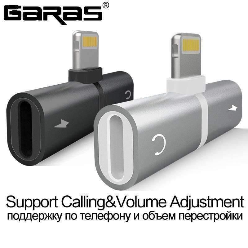 Planet Gates Black Audio Adapter For iPhone 7 8Plus X Charging/Audio 2 in 1 Charger Cable Adapter For Lightning Jack to Earphone AUX Cable