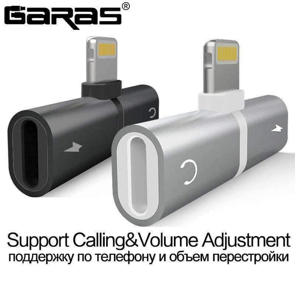 Planet Gates Black Audio Adapter For iPhone 7 8Plus X Charging/Audio 2 in 1 Charger Cable Adapter For Lightning Jack to Earphone AUX Cable