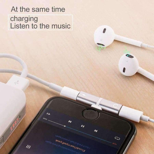Planet Gates Black Audio Adapter For iPhone 7 8Plus X Charging/Audio 2 in 1 Charger Cable Adapter For Lightning Jack to Earphone AUX Cable