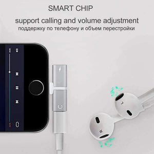 Planet Gates Black Audio Adapter For iPhone 7 8Plus X Charging/Audio 2 in 1 Charger Cable Adapter For Lightning Jack to Earphone AUX Cable