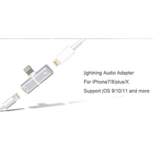 Planet Gates Black Audio Adapter For iPhone 7 8Plus X Charging/Audio 2 in 1 Charger Cable Adapter For Lightning Jack to Earphone AUX Cable