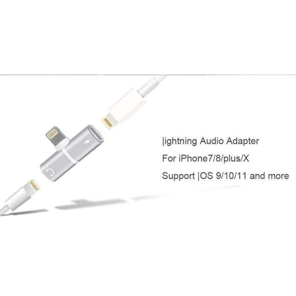 Planet Gates Black Audio Adapter For iPhone 7 8Plus X Charging/Audio 2 in 1 Charger Cable Adapter For Lightning Jack to Earphone AUX Cable