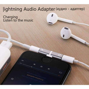 Planet Gates Black Audio Adapter For iPhone 7 8Plus X Charging/Audio 2 in 1 Charger Cable Adapter For Lightning Jack to Earphone AUX Cable