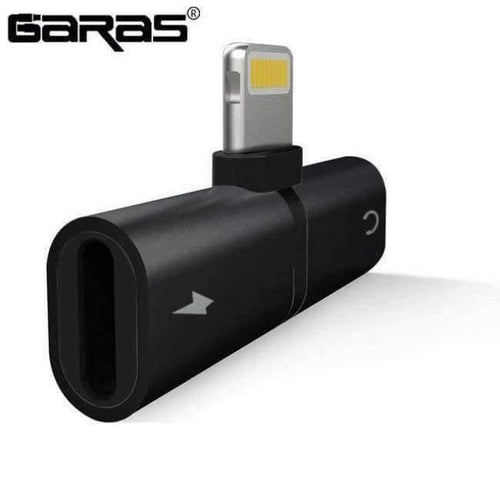 Planet Gates Black Audio Adapter For iPhone 7 8Plus X Charging/Audio 2 in 1 Charger Cable Adapter For Lightning Jack to Earphone AUX Cable