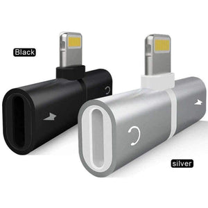 Planet Gates Black Audio Adapter For iPhone 7 8Plus X Charging/Audio 2 in 1 Charger Cable Adapter For Lightning Jack to Earphone AUX Cable