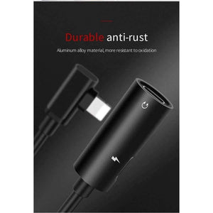 Planet Gates Black Audio Cable for Apple plug 2in1 Fast Charging 3.5mm Audio Converter Adapter for iPhone X XS Max XR 8 Headphone Support MIC