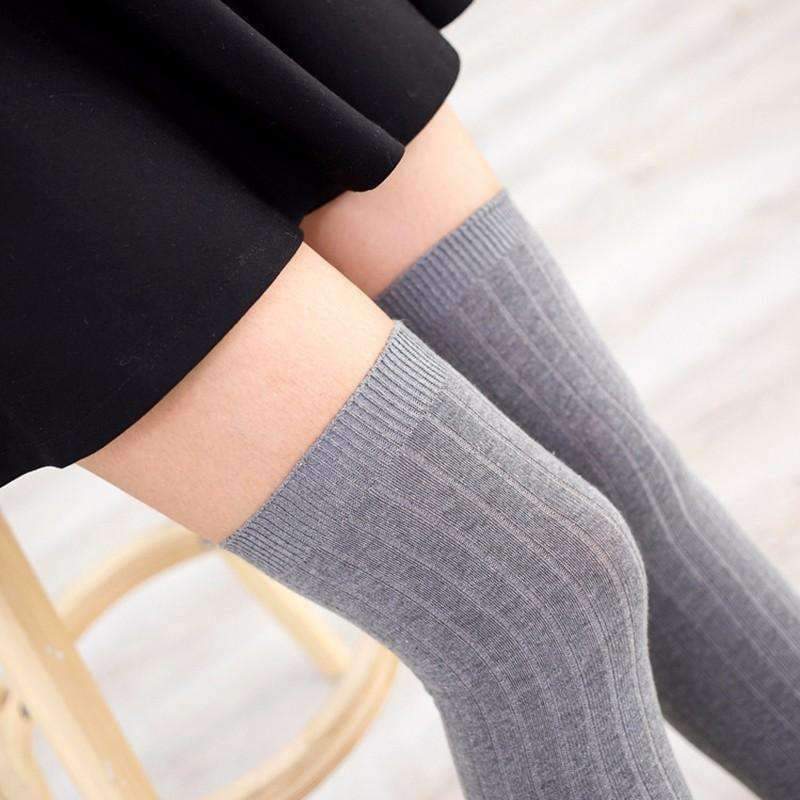 Planet Gates black Autumn and winter Vertical stripe long tube knee socks cuff anti-skid Stockings Thigh High Thick stocking tights