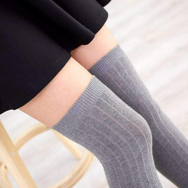 Planet Gates black Autumn and winter Vertical stripe long tube knee socks cuff anti-skid Stockings Thigh High Thick stocking tights