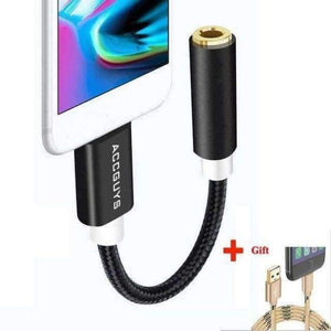 Planet Gates black Aux Audio Extension Cable 3.5mm Female Earphone Jack Adapter Headphone Converter for iPhone 7 8 Plus XS w USB Cable Gift