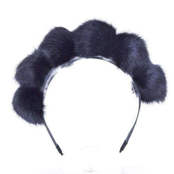 Planet Gates BLACK AWAYTR Winter Fox Fur Pompom Full Head Children Fashion Hair Band Winter Style Children's Hair Accessories for Women Headwear