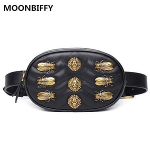 Planet Gates Black B Women rivets Waist Fanny Pack bags luxury brand fashion velvet leather chest belt handbag red black  high quality
