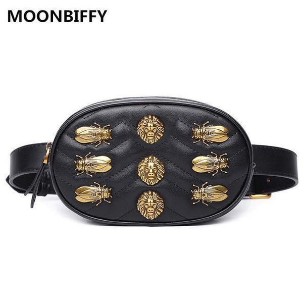 Planet Gates Black B Women rivets Waist Fanny Pack bags luxury brand fashion velvet leather chest belt handbag red black  high quality