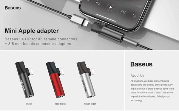 Planet Gates Black Baseus 2 in 1 Audio Adapter for iPhone Xs Max XR Xs X 8 Converter to 3.5mm Aux Jack Earphone Splitter Extension Charging Adapter