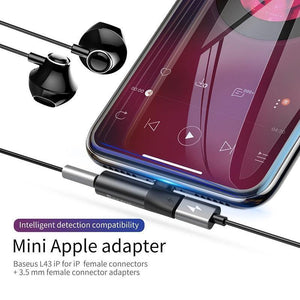 Planet Gates Black Baseus 2 in 1 Audio Adapter for iPhone Xs Max XR Xs X 8 Converter to 3.5mm Aux Jack Earphone Splitter Extension Charging Adapter