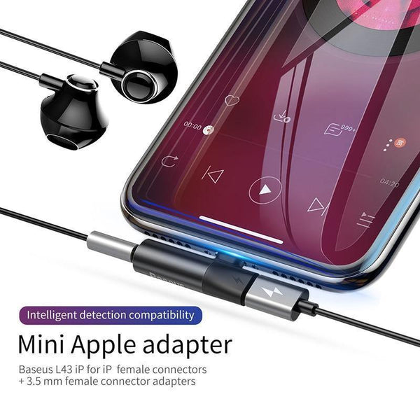 Planet Gates Black Baseus 2 in 1 Audio Adapter for iPhone Xs Max XR Xs X 8 Converter to 3.5mm Aux Jack Earphone Splitter Extension Charging Adapter