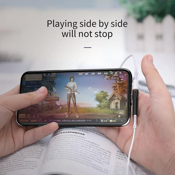 Planet Gates Black Baseus 2 in 1 Audio Adapter for iPhone Xs Max XR Xs X 8 Converter to 3.5mm Aux Jack Earphone Splitter Extension Charging Adapter