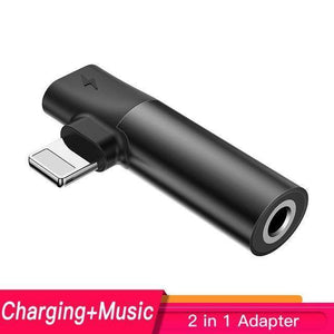 Planet Gates Black Baseus 2 in 1 Audio Adapter for iPhone Xs Max XR Xs X 8 Converter to 3.5mm Aux Jack Earphone Splitter Extension Charging Adapter