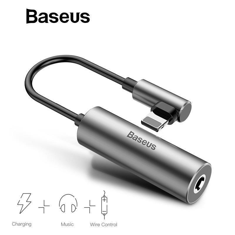 Planet Gates Black Baseus 2 in 1 Aux Audio Cable Splitter for iPhone Xs Max 7 Extension USB Cable Adapter for iPhone To 3.5mm Jack Earphone Adapter
