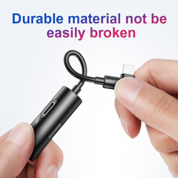 Planet Gates Black Baseus 2 in 1 Aux Audio Cable Splitter for iPhone Xs Max 7 Extension USB Cable Adapter for iPhone To 3.5mm Jack Earphone Adapter