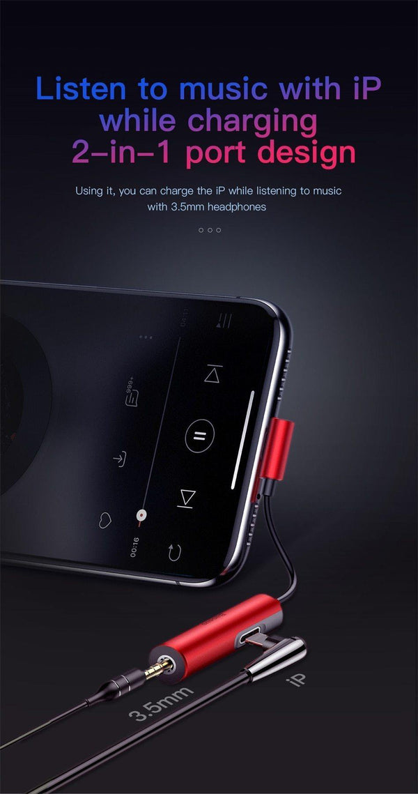 Planet Gates Black Baseus 2 in 1 Aux Audio Cable Splitter for iPhone Xs Max 7 Extension USB Cable Adapter for iPhone To 3.5mm Jack Earphone Adapter