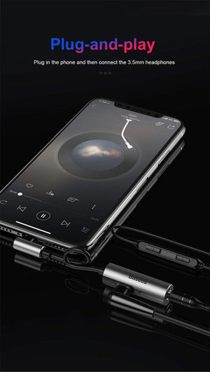 Planet Gates Black Baseus 2 in 1 Aux Audio Cable Splitter for iPhone Xs Max 7 Extension USB Cable Adapter for iPhone To 3.5mm Jack Earphone Adapter