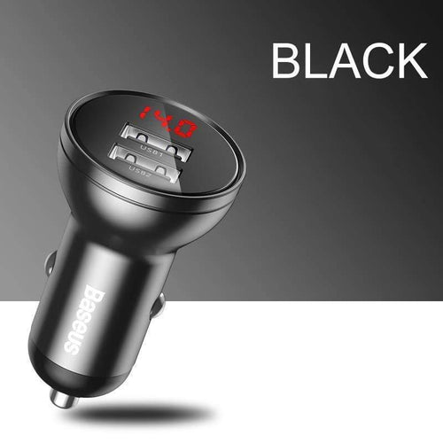 Baseus 24W Dual USB Car Charger for iPhone 11 Samsung S9 Mobile Phone Charger for Huawei Xiaomi Car Phone Charger & LED Display
