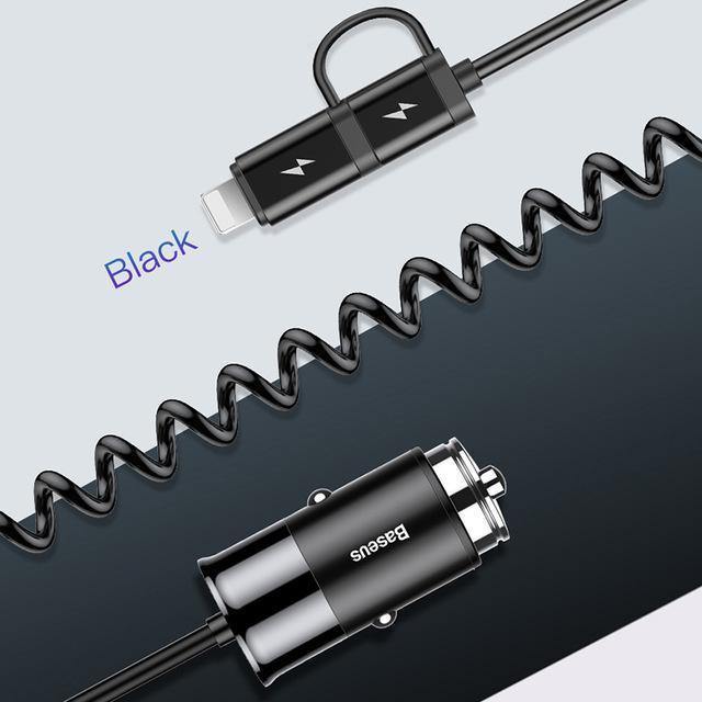Planet Gates Baseus 2in 1 Car Charger For Mobile Phone Travel Adapter& USB Type C Spring Charging Cable for iPhone Samsung Car Phone Charger
