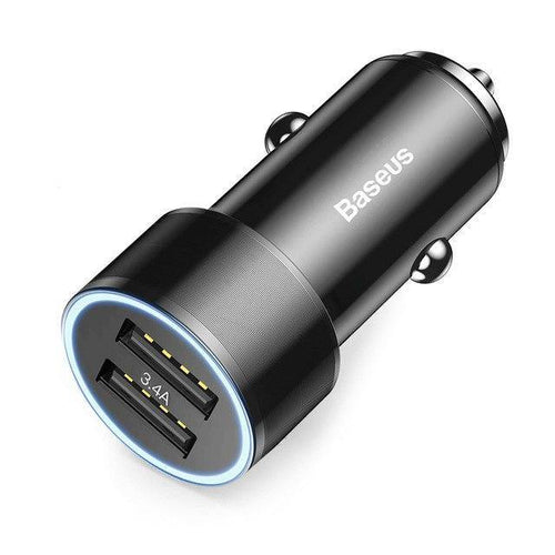 Planet Gates Black Baseus 3.4A Dual USB Car Charger For iPhone xs Samsung Xiaomi iPad 2 Port LED Car Mobile Phone Charger Fast Car Charging Charger