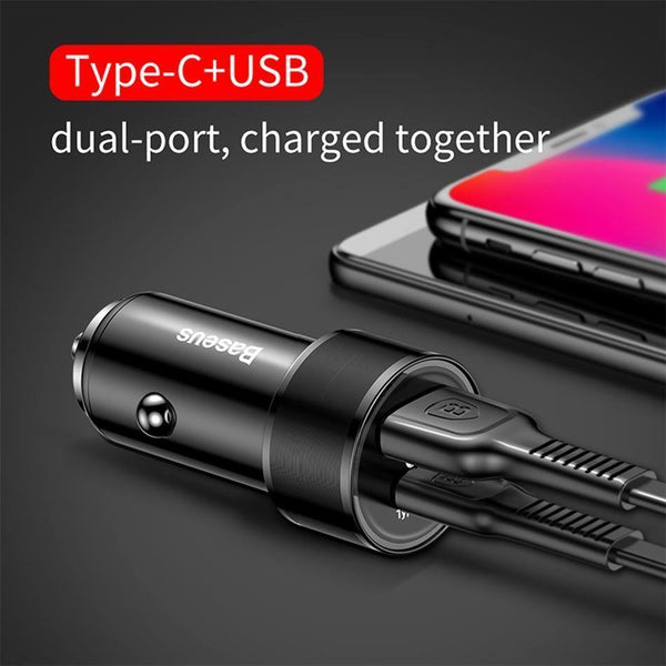 Planet Gates Black Baseus 36w USB Car Charger Quick Charge 3.0 QC QC3.0 Type C PD Fast Car Charging Charger For iPhone Samsung Xiaomi Mobile Phone