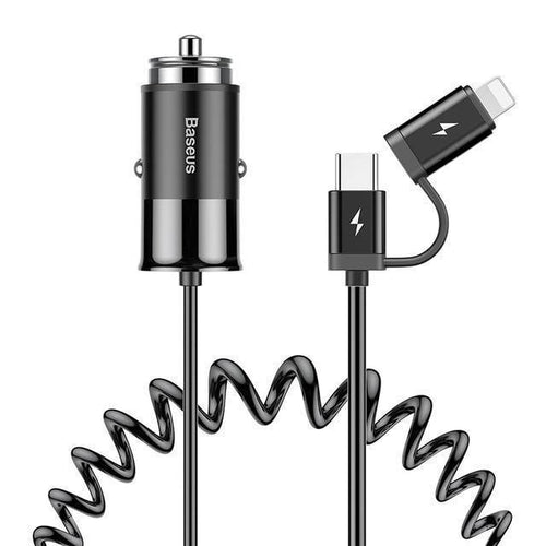Planet Gates Black Baseus 4.8A USB Car Charger For iPhone Samsung Xiaomi mi Fast Car Charging Mobile Phone Charger With Spring 2 in 1 USB Cable