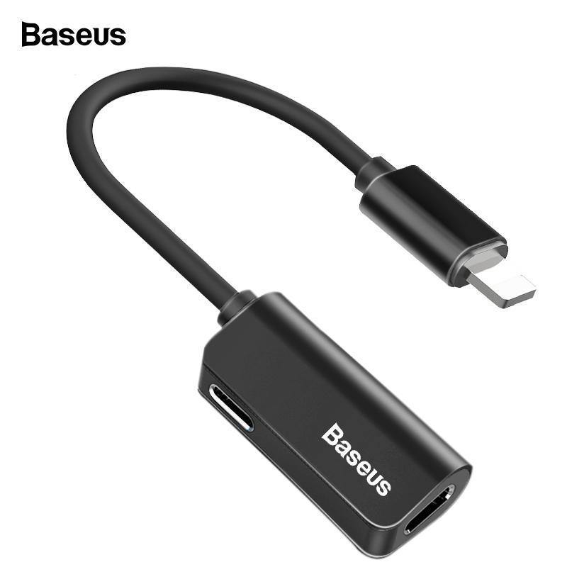 Planet Gates Black Baseus Aux Audio Earphone Headphone Adapter For iPhone Xs Max Xr X 8 7 Connector Charger Splitter 2 in 1 For Lightning Adapter