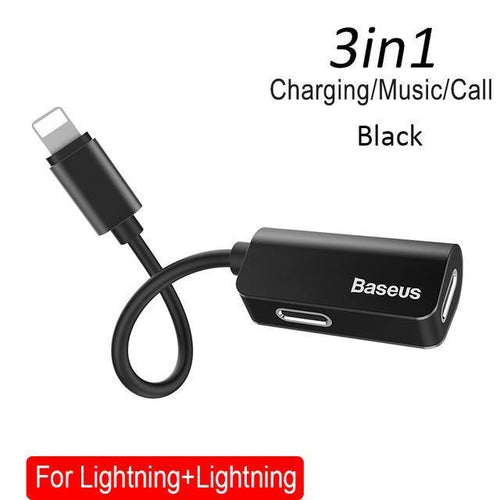 Planet Gates Black Baseus Aux Audio Earphone Headphone Adapter For iPhone Xs Max Xr X 8 7 Connector Charger Splitter 2 in 1 For Lightning Adapter