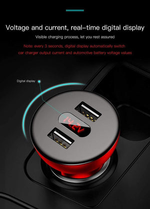 Planet Gates Black Baseus Car Charger Digital LED Display Mobile Phone Charger Dual USB Car Phone Charger for iPhone Samsung Tablet Travel Adapter