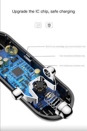 Planet Gates Black Baseus Car Charger Digital LED Display Mobile Phone Charger Dual USB Car Phone Charger for iPhone Samsung Tablet Travel Adapter