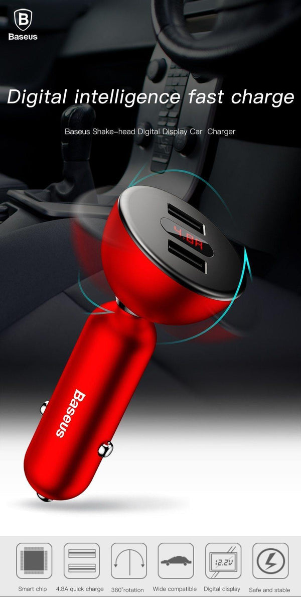 Planet Gates Black Baseus Car Charger Digital LED Display Mobile Phone Charger Dual USB Car Phone Charger for iPhone Samsung Tablet Travel Adapter