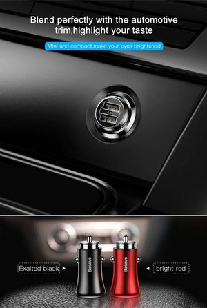 Planet Gates BLACK Baseus Car Charger Dual USB Car Charger Car-styling USB Charger for Mobile Phone Fast Car Phone Charger For Xiaomi Roidmi 3s