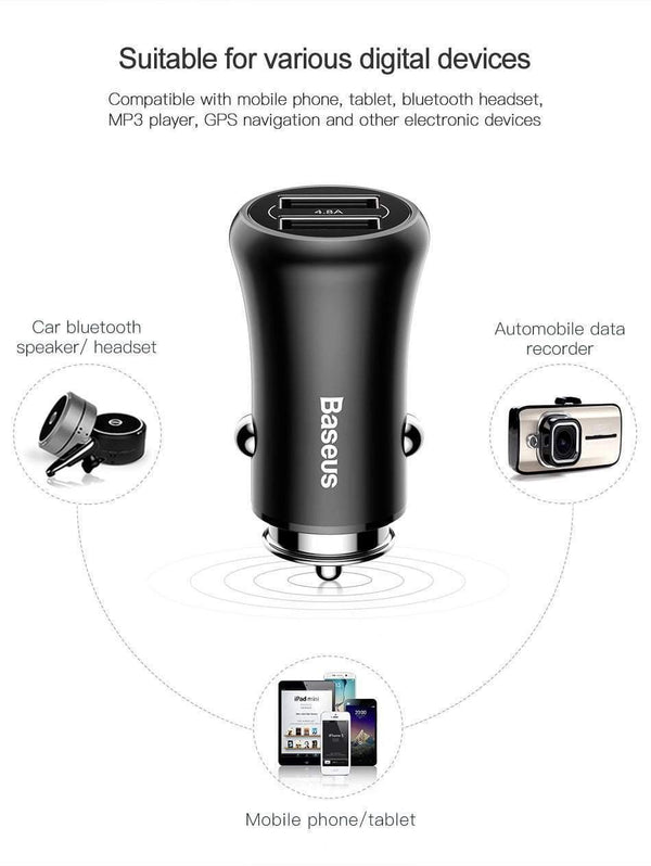 Planet Gates BLACK Baseus Car Charger Dual USB Car Charger Car-styling USB Charger for Mobile Phone Fast Car Phone Charger For Xiaomi Roidmi 3s