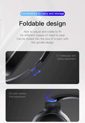 Planet Gates BLACK Baseus D02 Bluetooth Headphone, Foldable 25 Hours Music Play Wireless headphones Portable Bluetooth Earphone with Mic for Phone