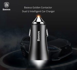 Planet Gates Black Baseus Dual USB Car Charger For iPhone XS Samsung Mobile Phone Charger Car Cigar Lighter Tablet GPS Travel Adapter Phone Charger