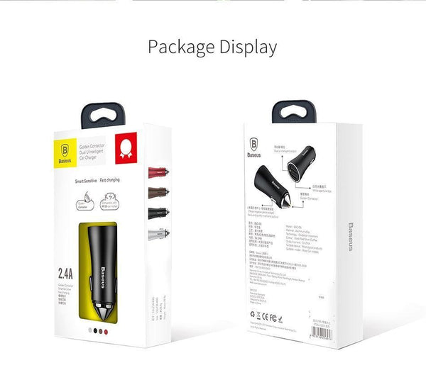 Planet Gates Black Baseus Dual USB Car Charger For iPhone XS Samsung Mobile Phone Charger Car Cigar Lighter Tablet GPS Travel Adapter Phone Charger