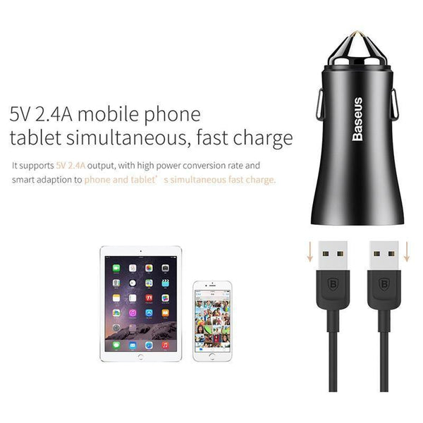 Planet Gates Black Baseus Dual USB Car Charger For iPhone XS Samsung Mobile Phone Charger Car Cigar Lighter Tablet GPS Travel Adapter Phone Charger
