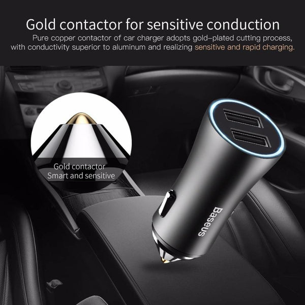 Planet Gates Black Baseus Dual USB Car Charger For iPhone XS Samsung Mobile Phone Charger Car Cigar Lighter Tablet GPS Travel Adapter Phone Charger