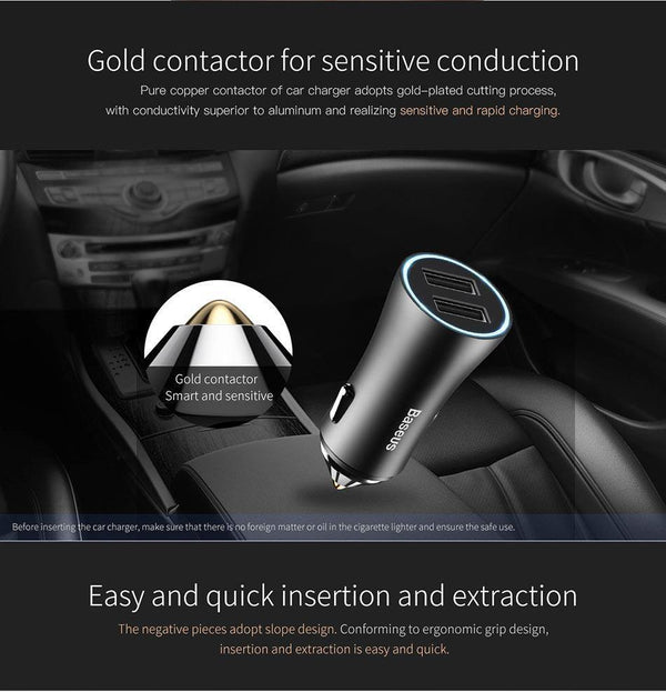 Planet Gates Black Baseus Dual USB Car Charger For iPhone XS Samsung Mobile Phone Charger Car Cigar Lighter Tablet GPS Travel Adapter Phone Charger