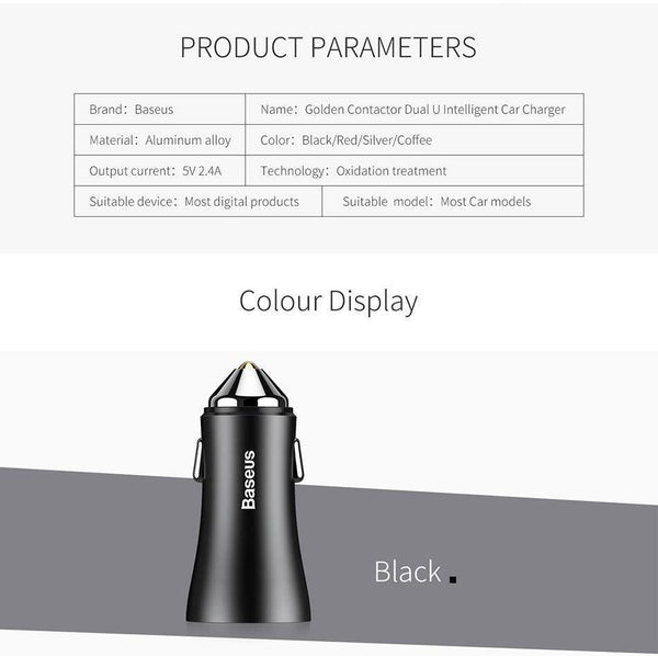 Planet Gates Black Baseus Dual USB Car Charger For iPhone XS Samsung Mobile Phone Charger Car Cigar Lighter Tablet GPS Travel Adapter Phone Charger
