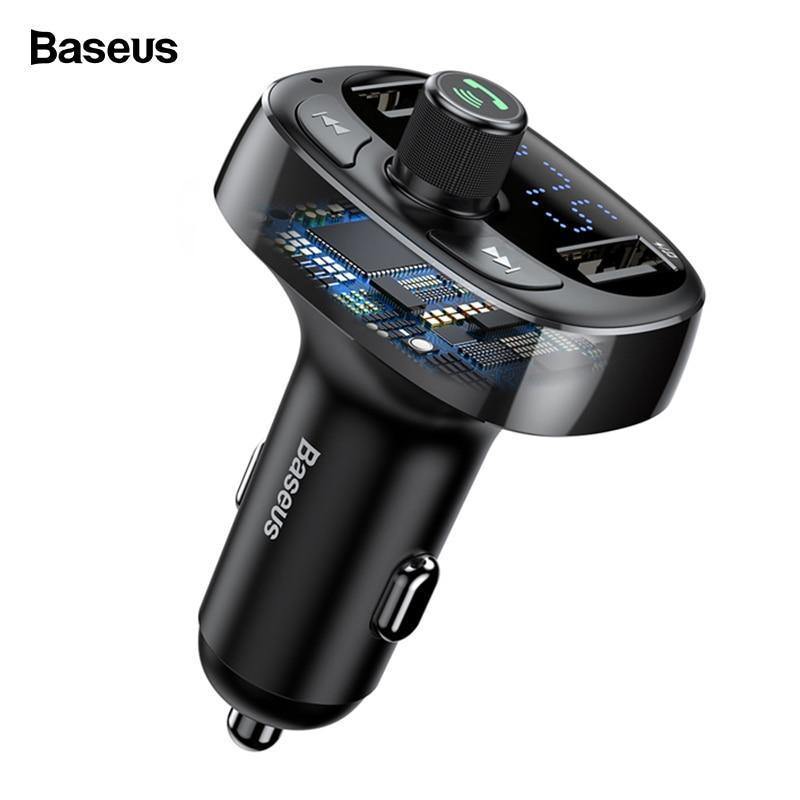 Planet Gates Black Baseus FM Transmitter Aux Modulator Bluetooth Car Charger Kit Handsfree Audio MP3 Player 3.4A Dual USB Fast Mobile Phone Charger