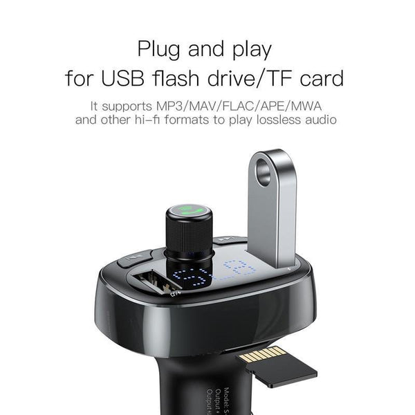 Planet Gates Black Baseus FM Transmitter Aux Modulator Bluetooth Car Charger Kit Handsfree Audio MP3 Player 3.4A Dual USB Fast Mobile Phone Charger
