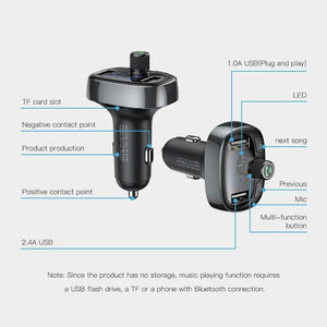 Planet Gates Black Baseus FM Transmitter Aux Modulator Bluetooth Car Charger Kit Handsfree Audio MP3 Player 3.4A Dual USB Fast Mobile Phone Charger