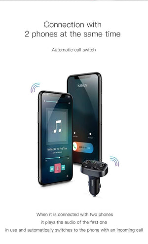 Planet Gates Black Baseus FM Transmitter Aux Modulator Bluetooth Car Charger Kit Handsfree Audio MP3 Player 3.4A Dual USB Fast Mobile Phone Charger
