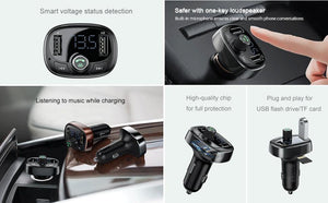 Planet Gates Black Baseus FM Transmitter Aux Modulator Bluetooth Car Charger Kit Handsfree Audio MP3 Player 3.4A Dual USB Fast Mobile Phone Charger